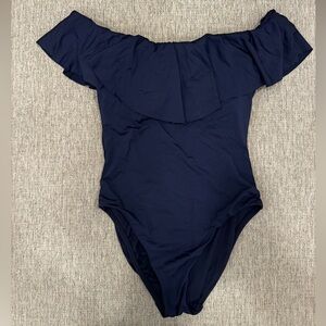 Trina Turk Off-Shoulder Navy Swimsuit